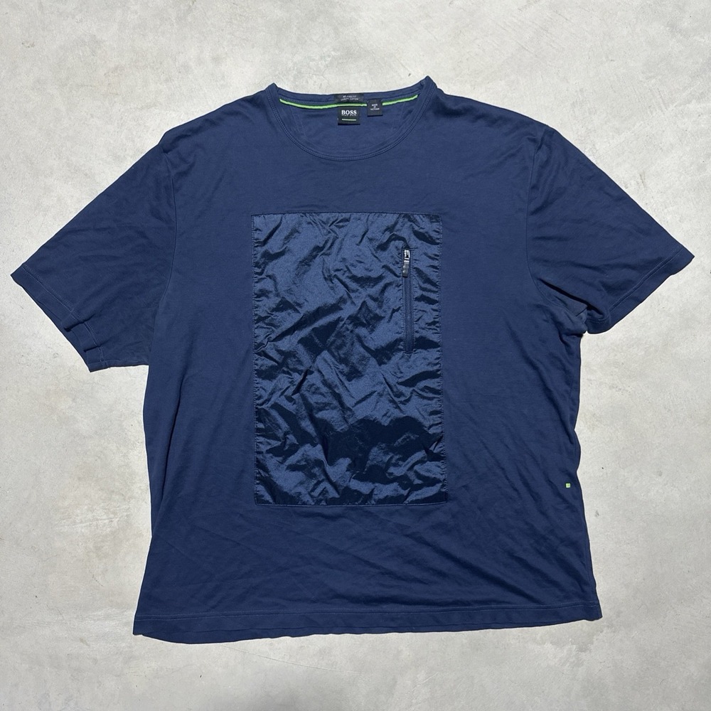 Hugo Boss Front Stomach Zip Utility Pocket T Shirt Men's SZ XL Modern Fit Blue